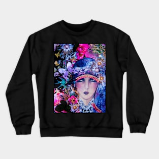 BRIGHT FLORAL ART DECO FLAPPER ORIGINAL COLLAGE POSTER 2 Crewneck Sweatshirt